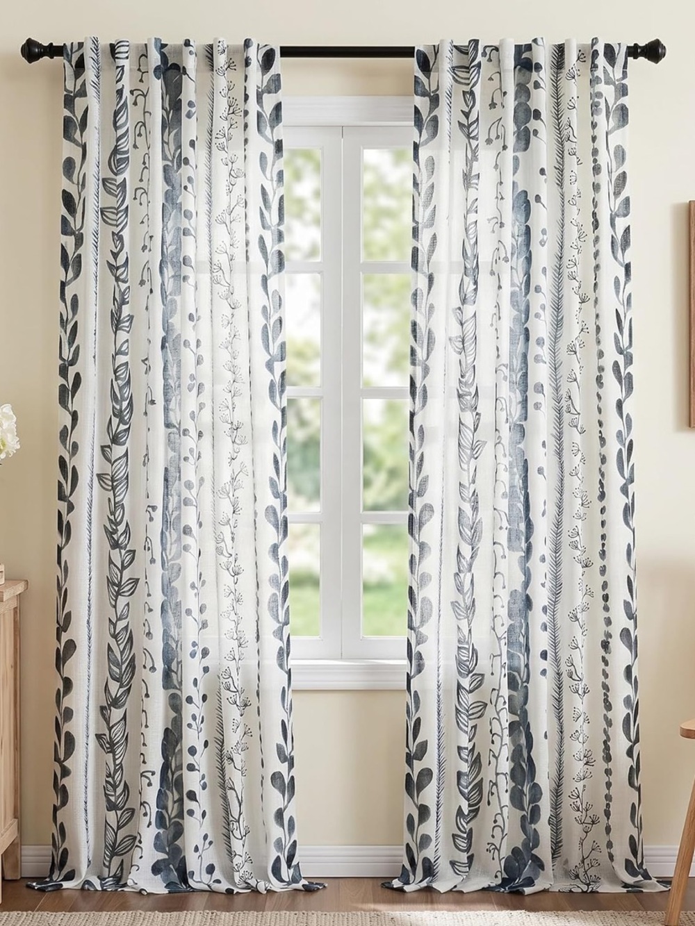 Botanical Print Sheer Boho Window Curtains